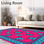 Bold Blue Bloom Surrounded by Coral Rug