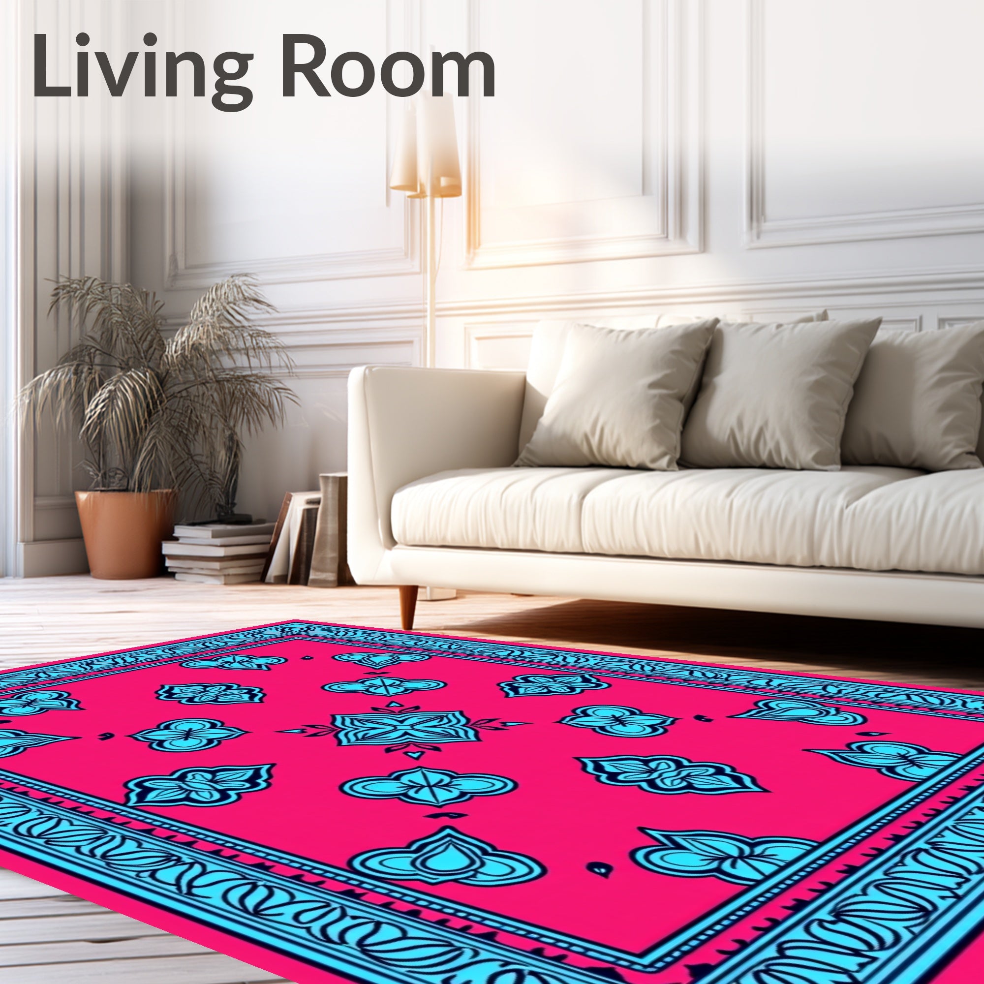Bold Blue Bloom Surrounded by Coral Rug