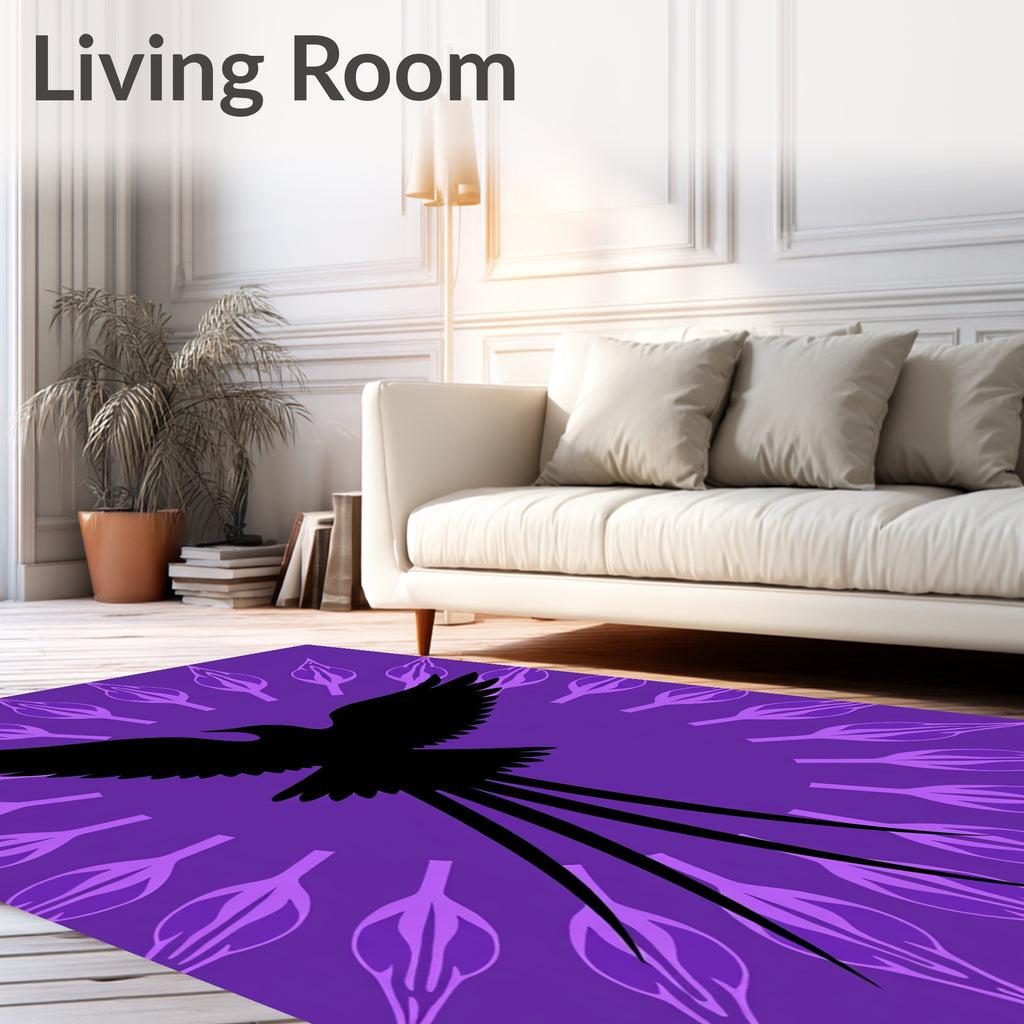 Elegant Black Bird Purple Mandala Rug
