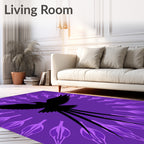 Elegant Black Bird Purple Mandala Rug