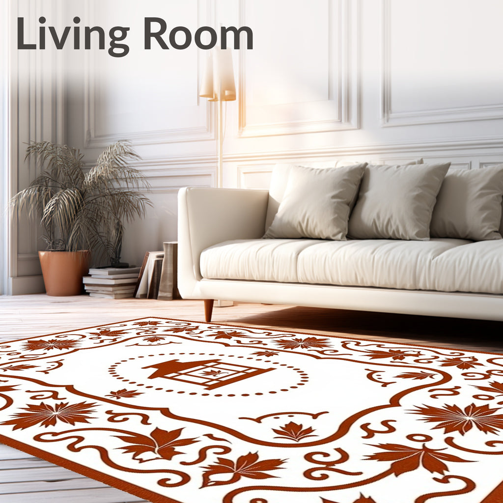 Brown Maple Leaf Lantern Frame Rug