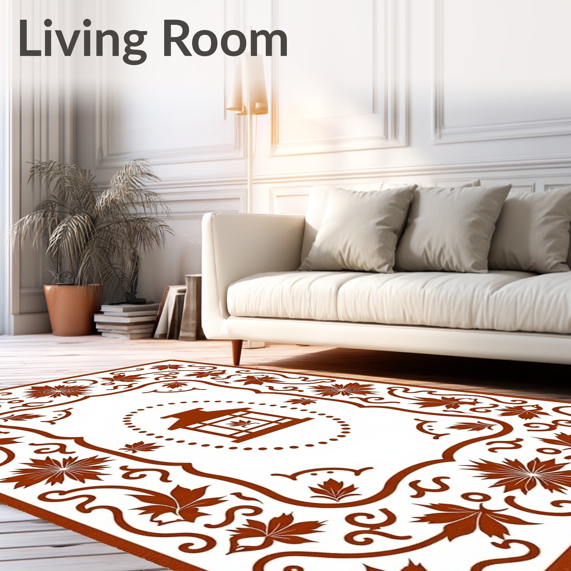 Brown Maple Leaf Lantern Frame Rug