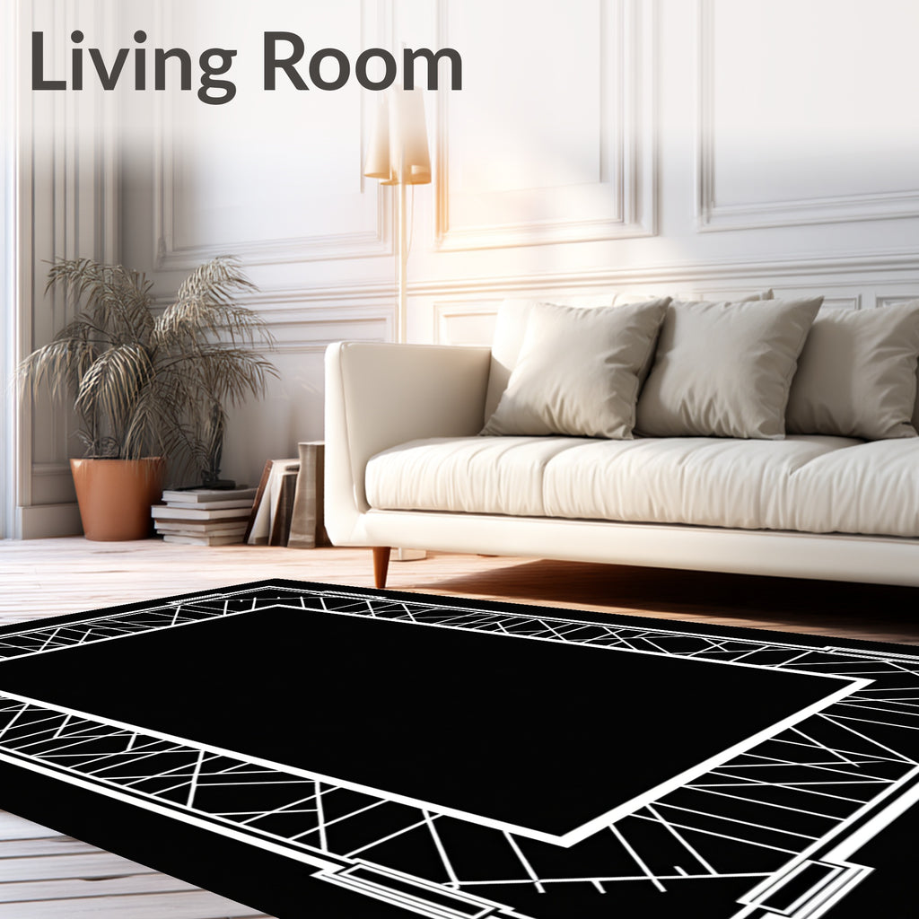 Art Deco Frame Geometric White Rug