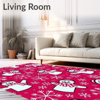 Happy Snowmen Snowflake Red Background Rug
