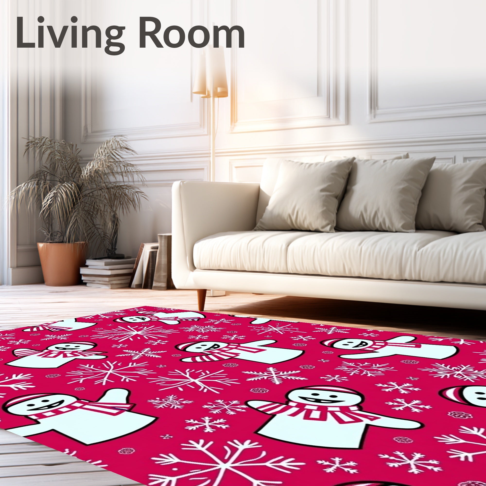 Happy Snowmen Snowflake Red Background Rug