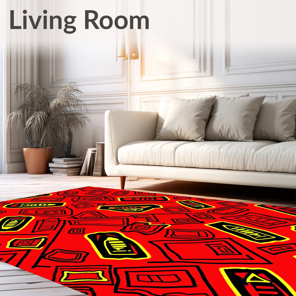 Bold Red Abstract Geometric Shapes Rug