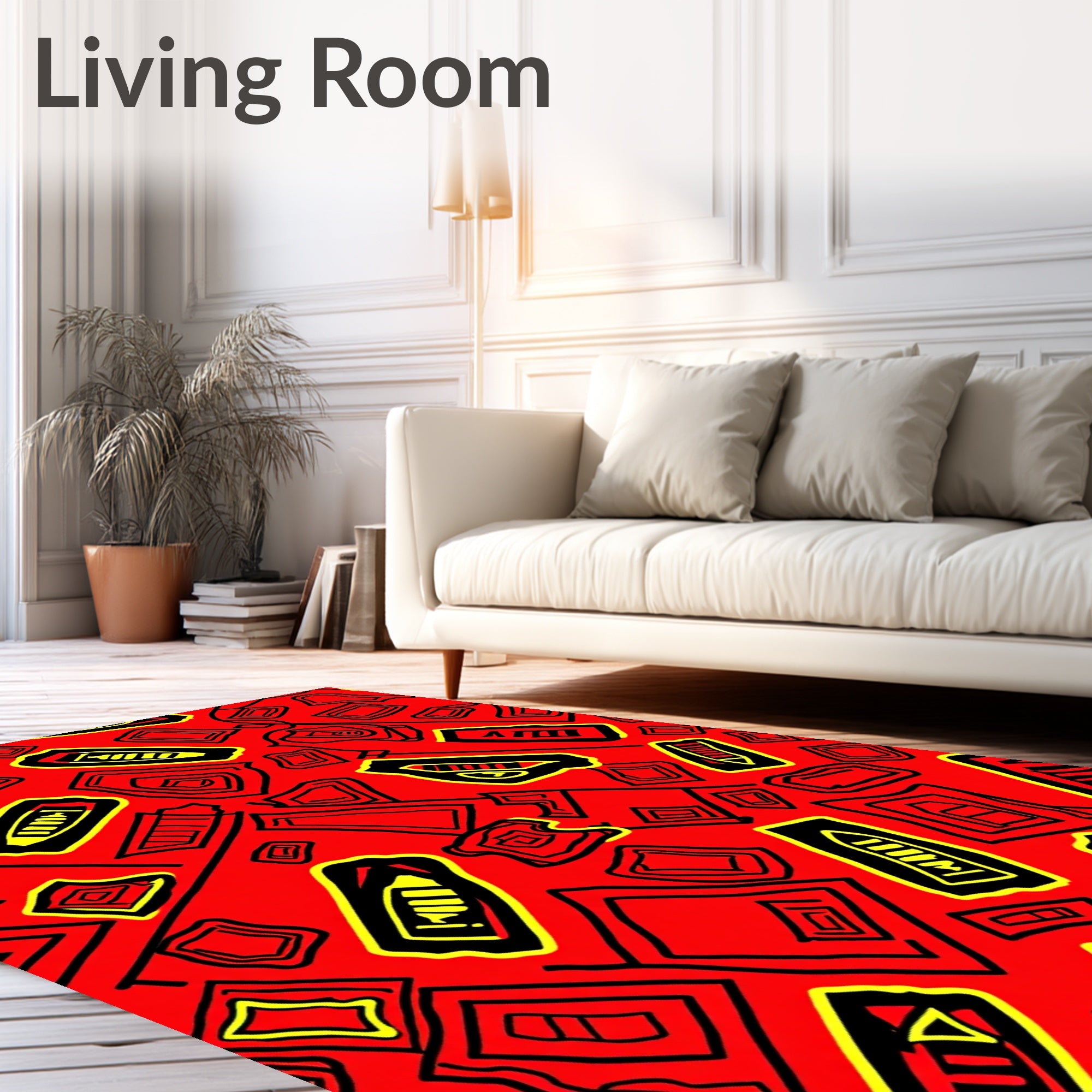 Bold Red Abstract Geometric Shapes Rug