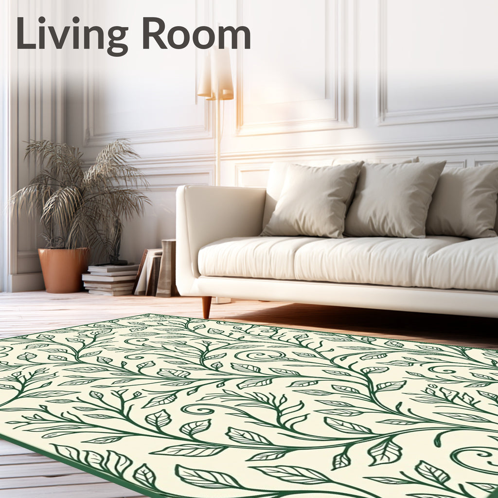 Emerald Green Leafy Vine Scrollwork Rug