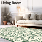Emerald Green Leafy Vine Scrollwork Rug
