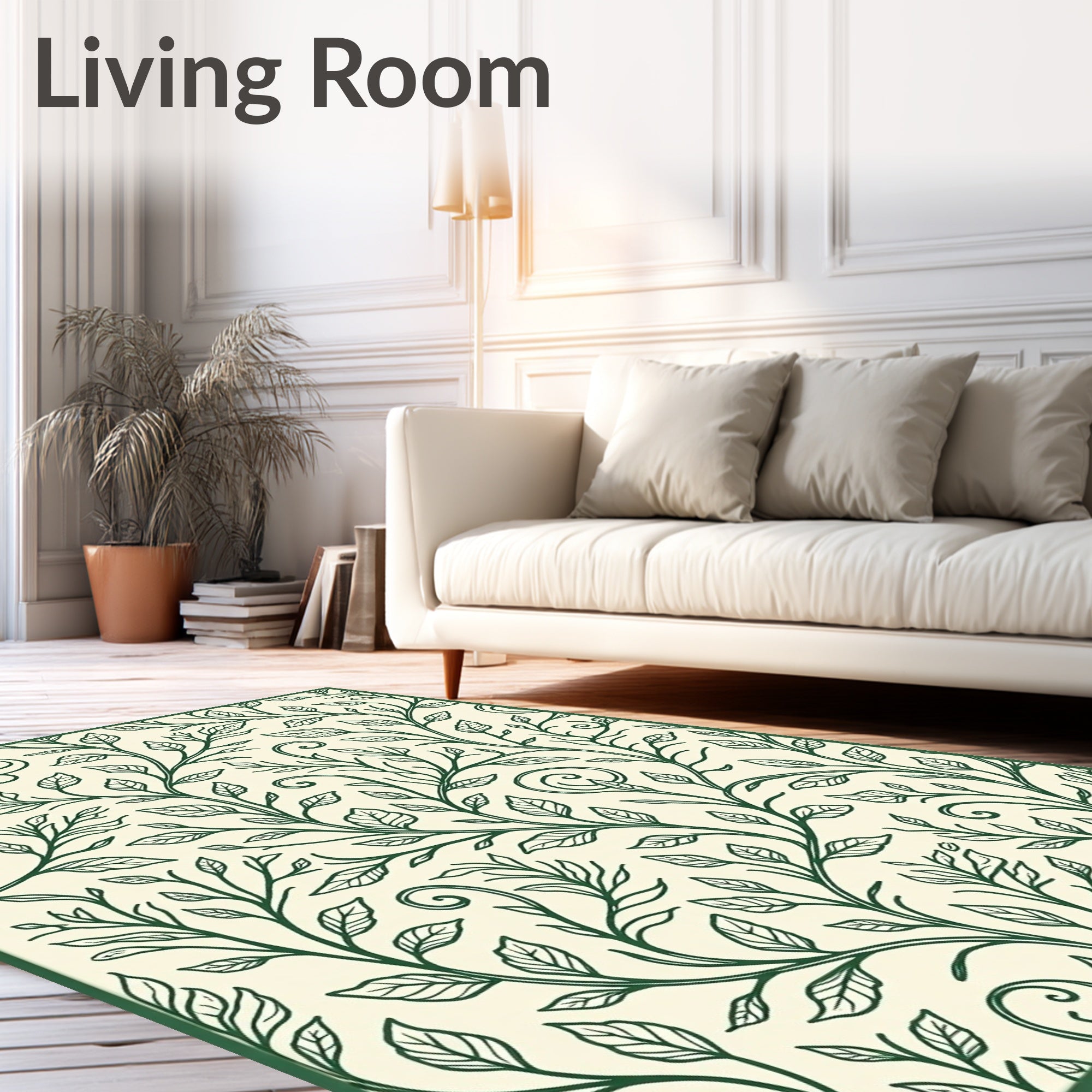 Emerald Green Leafy Vine Scrollwork Rug