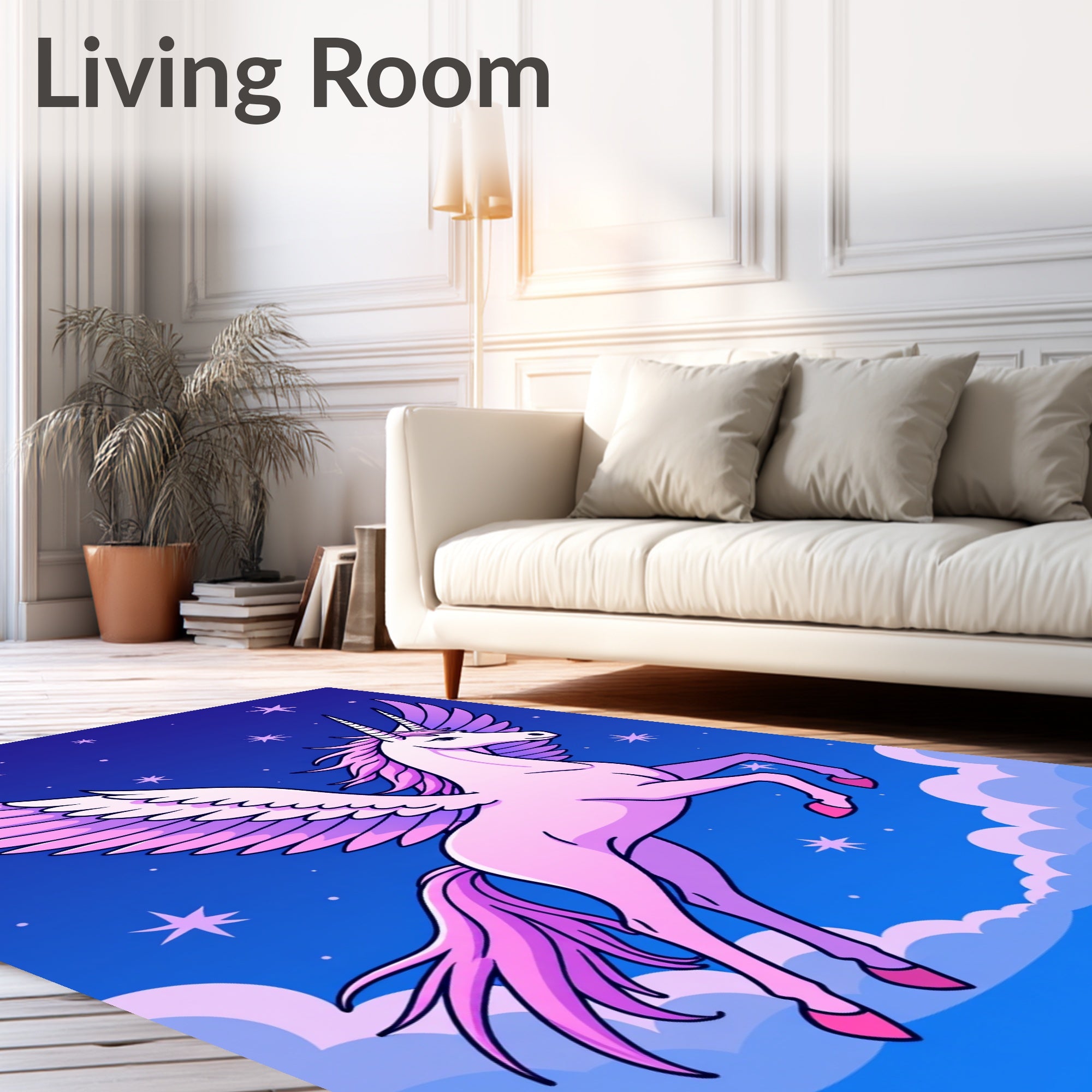 Whimsical Pink Pegasus Night Sky Rug