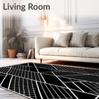 Black White Geometric Labyrinth Rug