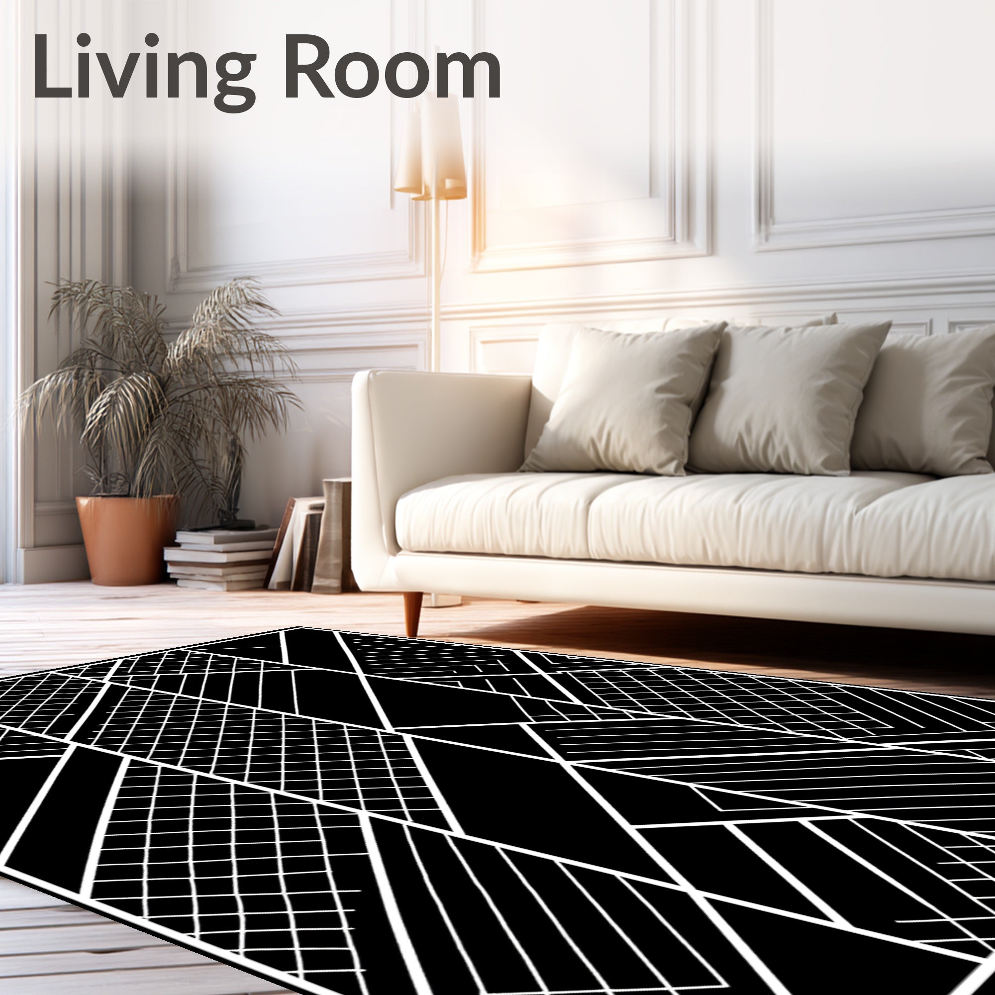 Black White Geometric Labyrinth Rug