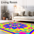 Vibrant Yellow Blue Pink Floral Mandala Rug