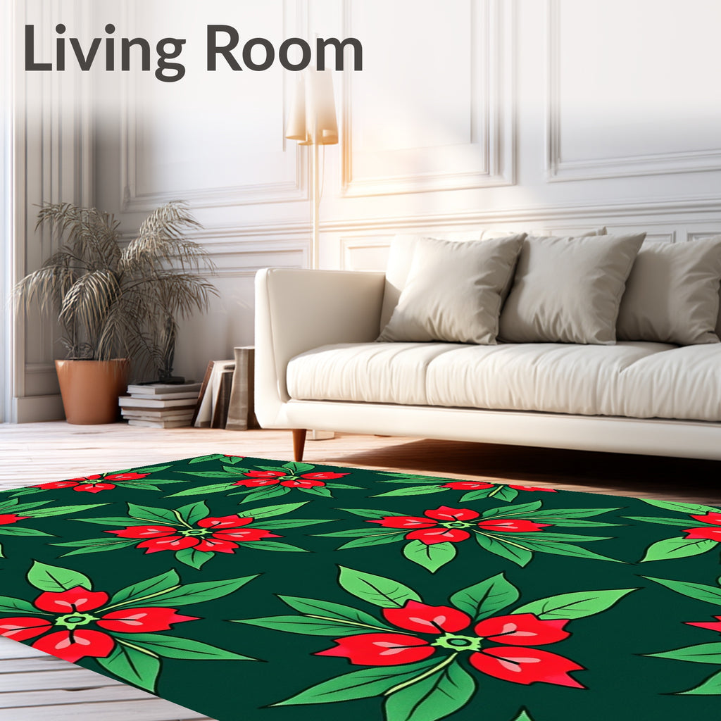Emerald Green Red Floral Overlay Rug