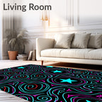 Neon Blue Star Swirl Abstract Rug