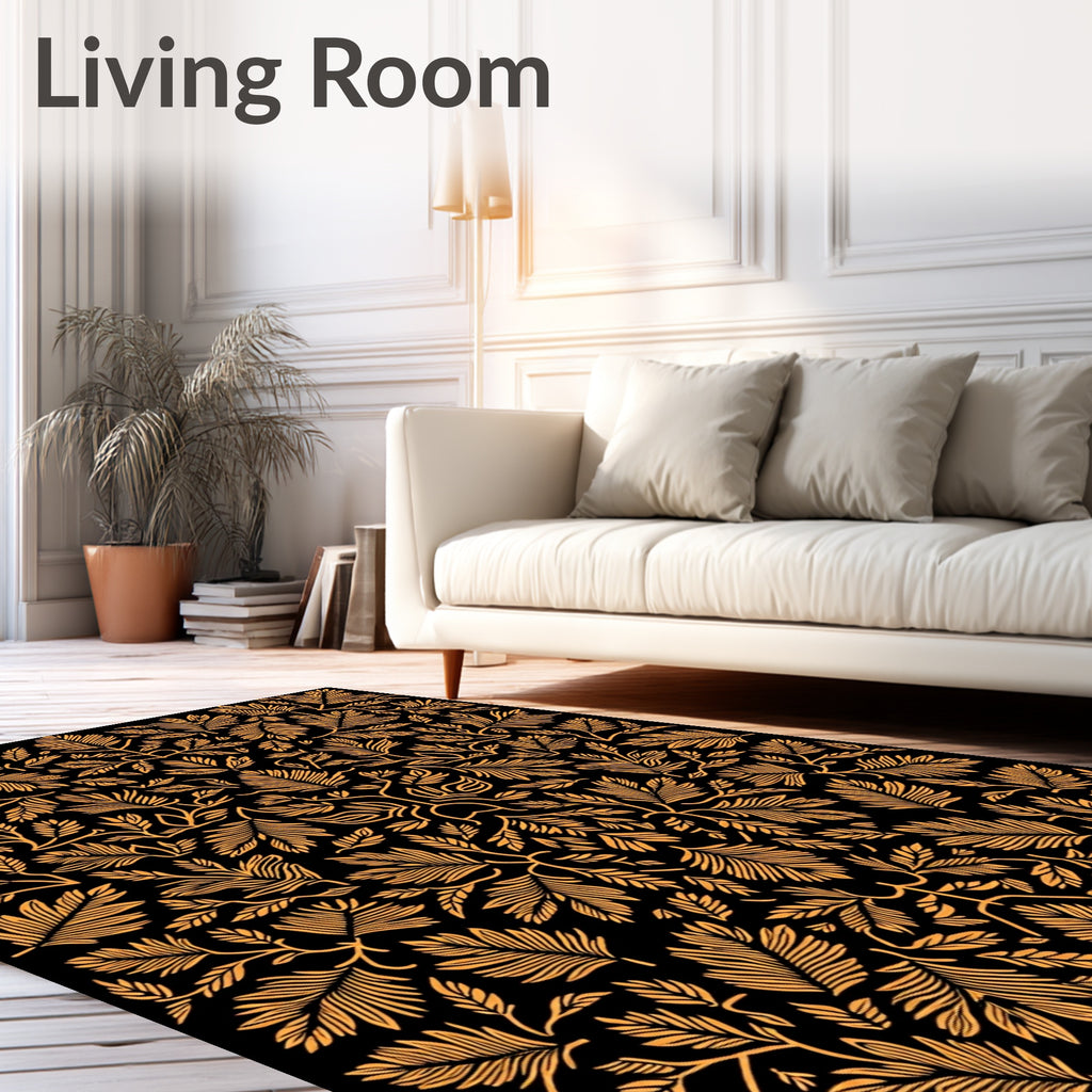 Golden Orange Leaf Symmetry Rug
