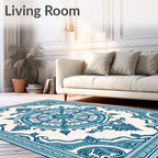 Azure Medallion Floral Frame Rug