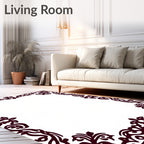Dark Red Floral Scroll Border Rug
