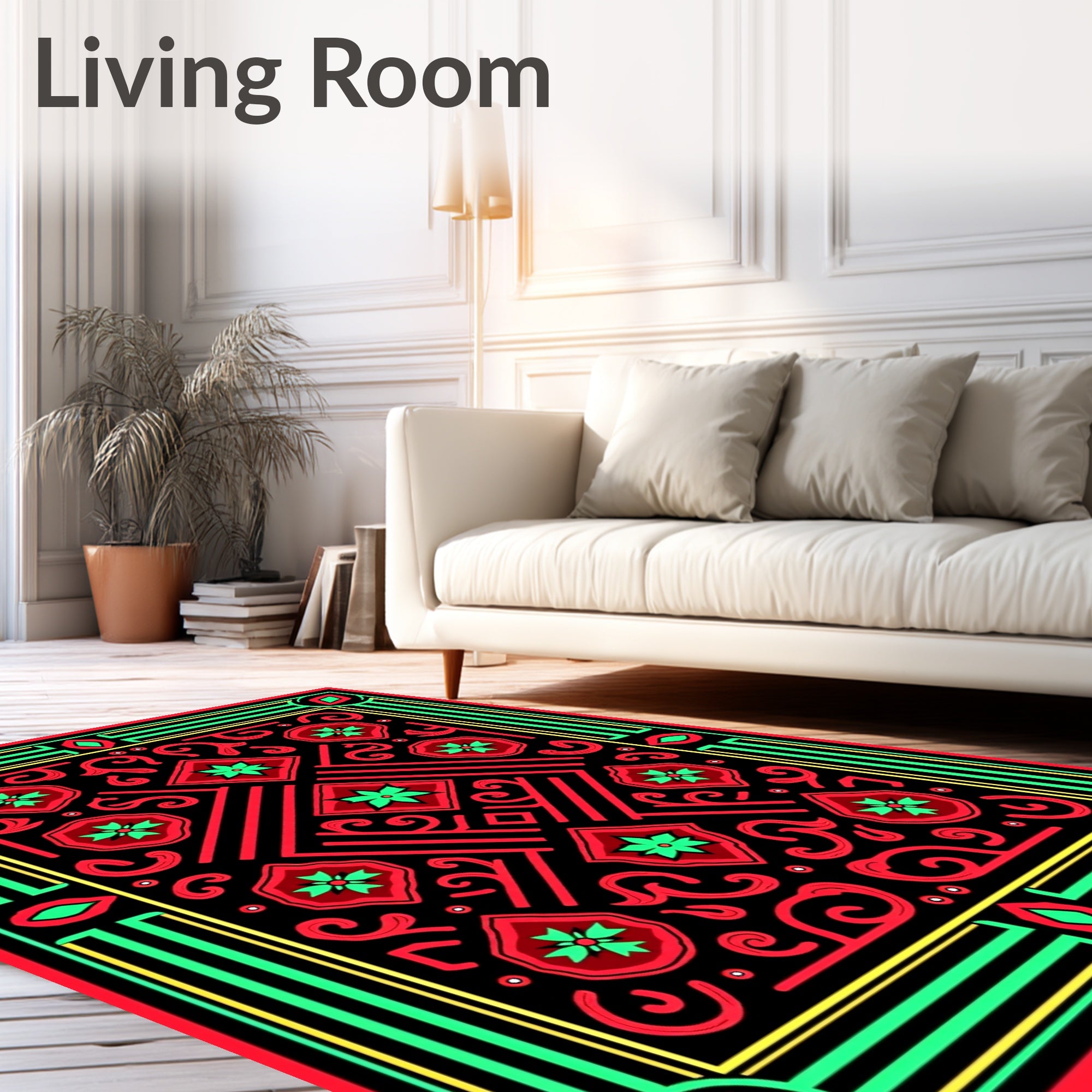 Bold Red Green Black Geometric Medallions Rug