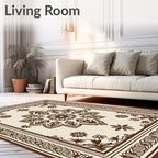 Brown Floral Medallion Cream Border Rug