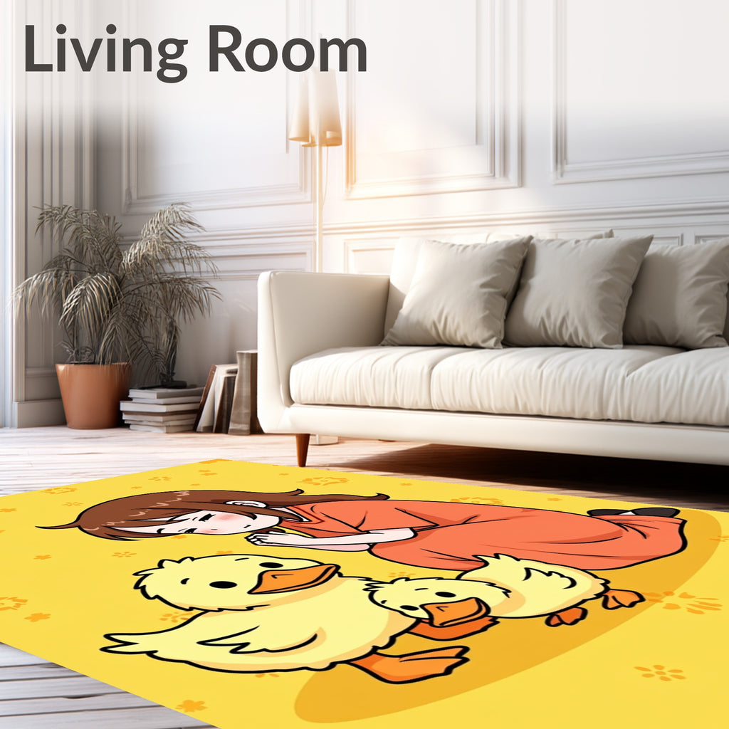 Cute Yellow Ducklings With Girl Charm Rug