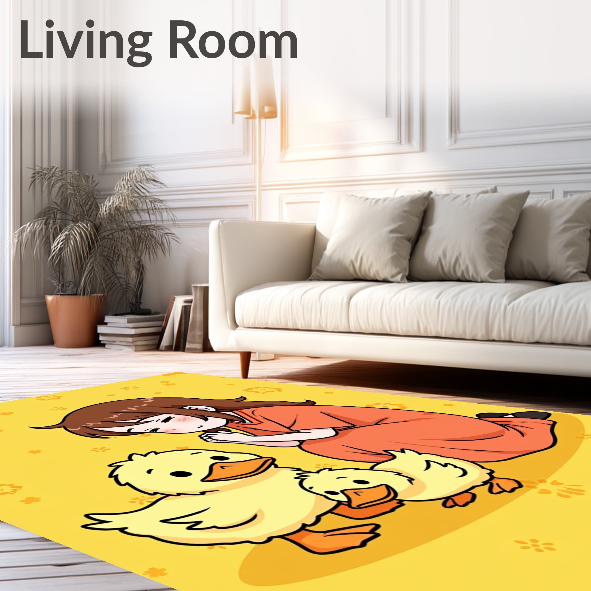 Cute Yellow Ducklings With Girl Charm Rug