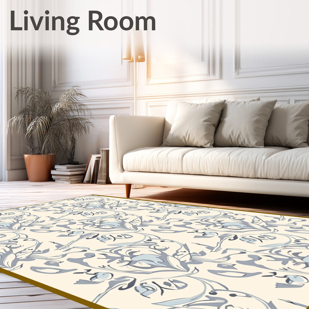 Pastel Blue Floral Swirlery Tapestry Rug