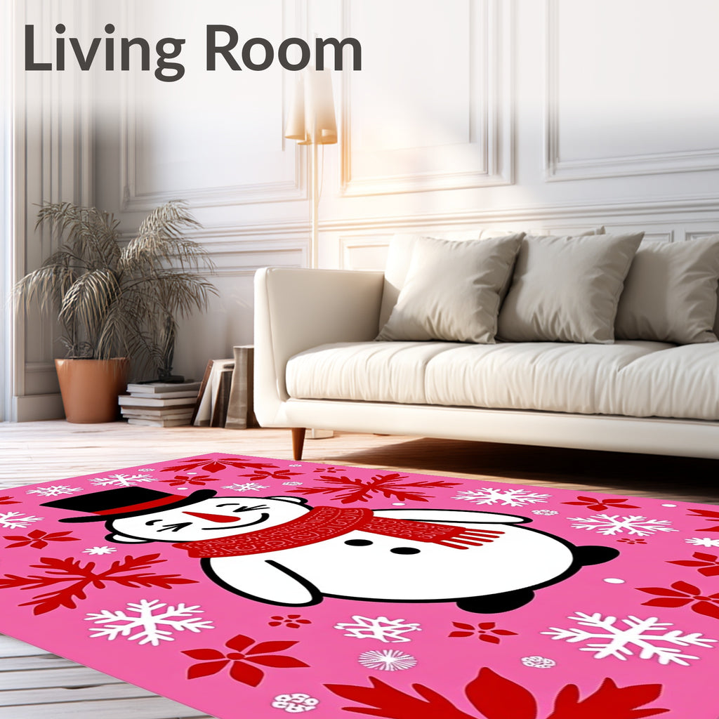 Festive Snowman Pink Snowflake Garden Rug