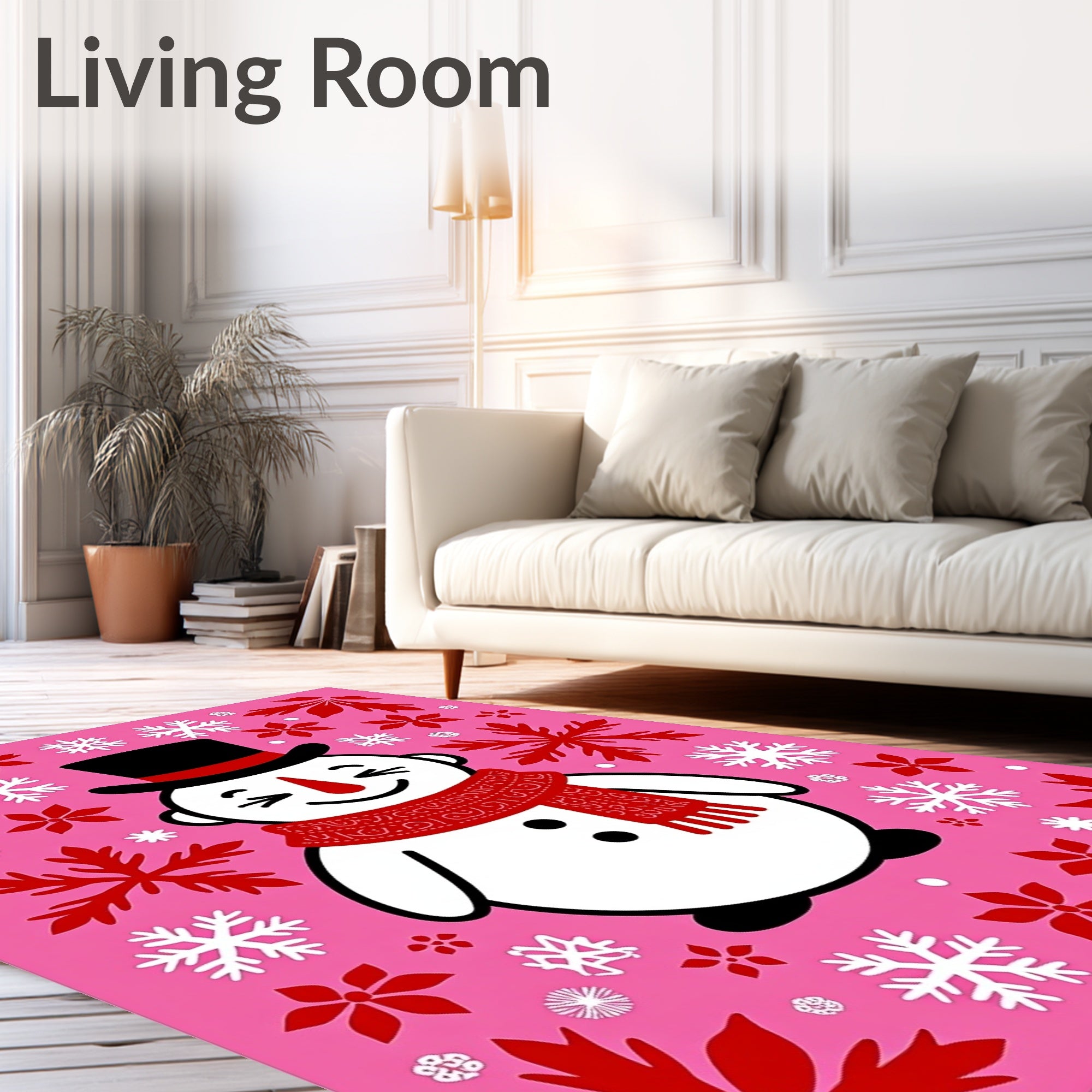 Festive Snowman Pink Snowflake Garden Rug
