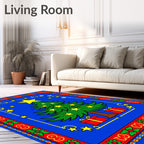 Festive Blue Christmas Tree Stars Rug