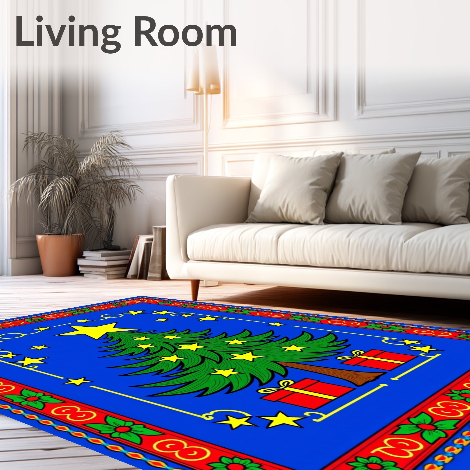 Festive Blue Christmas Tree Stars Rug