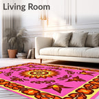 Pink Orange Sunburst Floral Medallion Rug