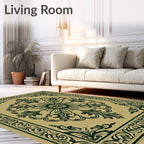 Antique Gold Dark Green Ornate Medallion Rug