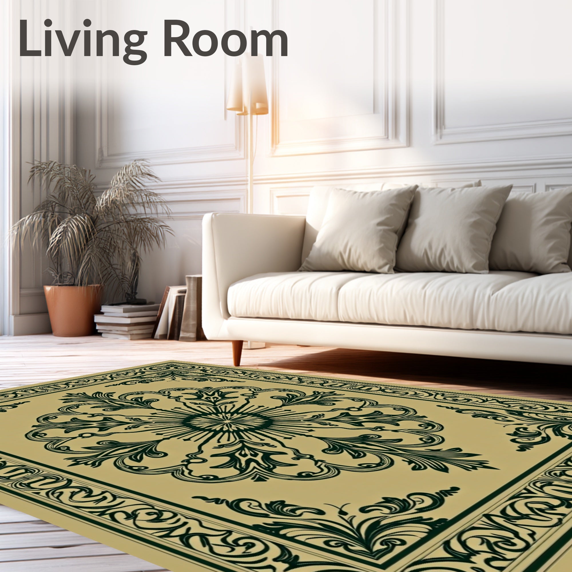 Antique Gold Dark Green Ornate Medallion Rug