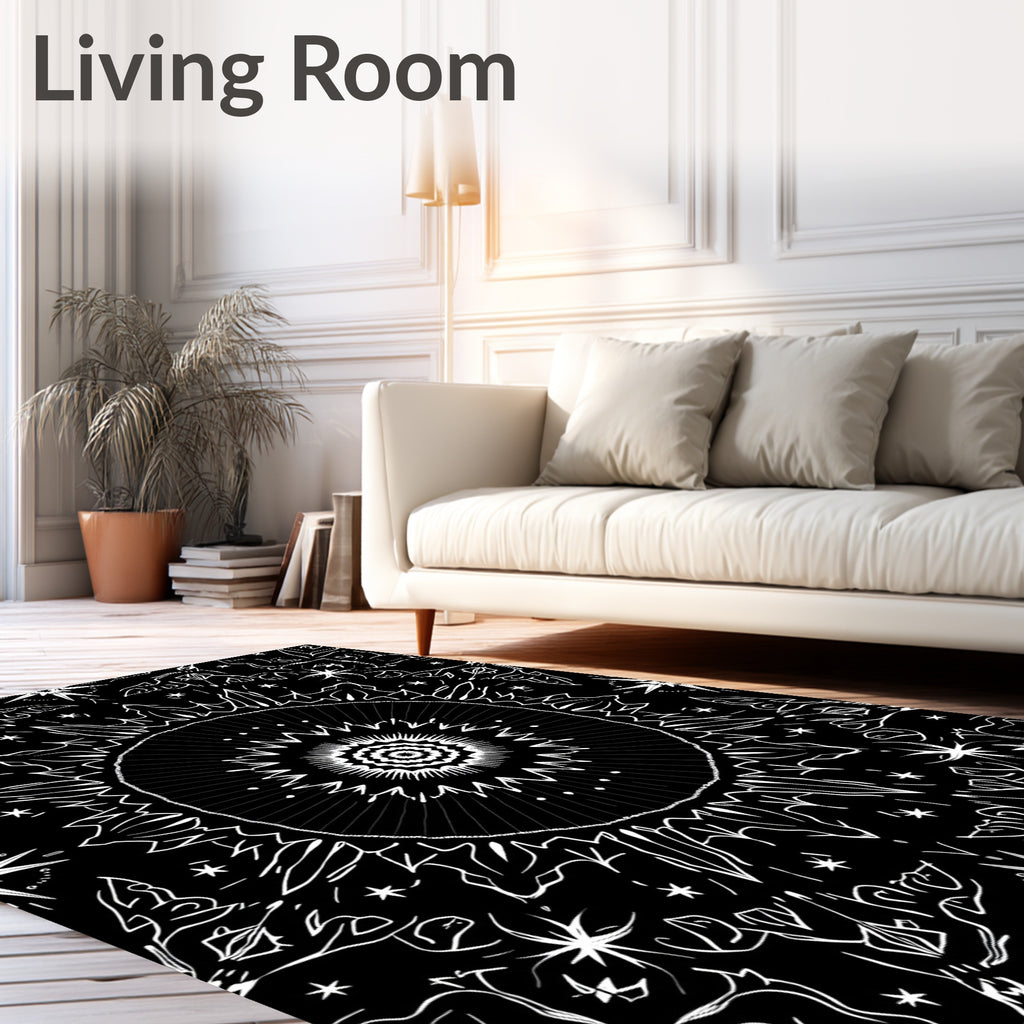 Monochromatic Abstract Starburst Mandala Rug