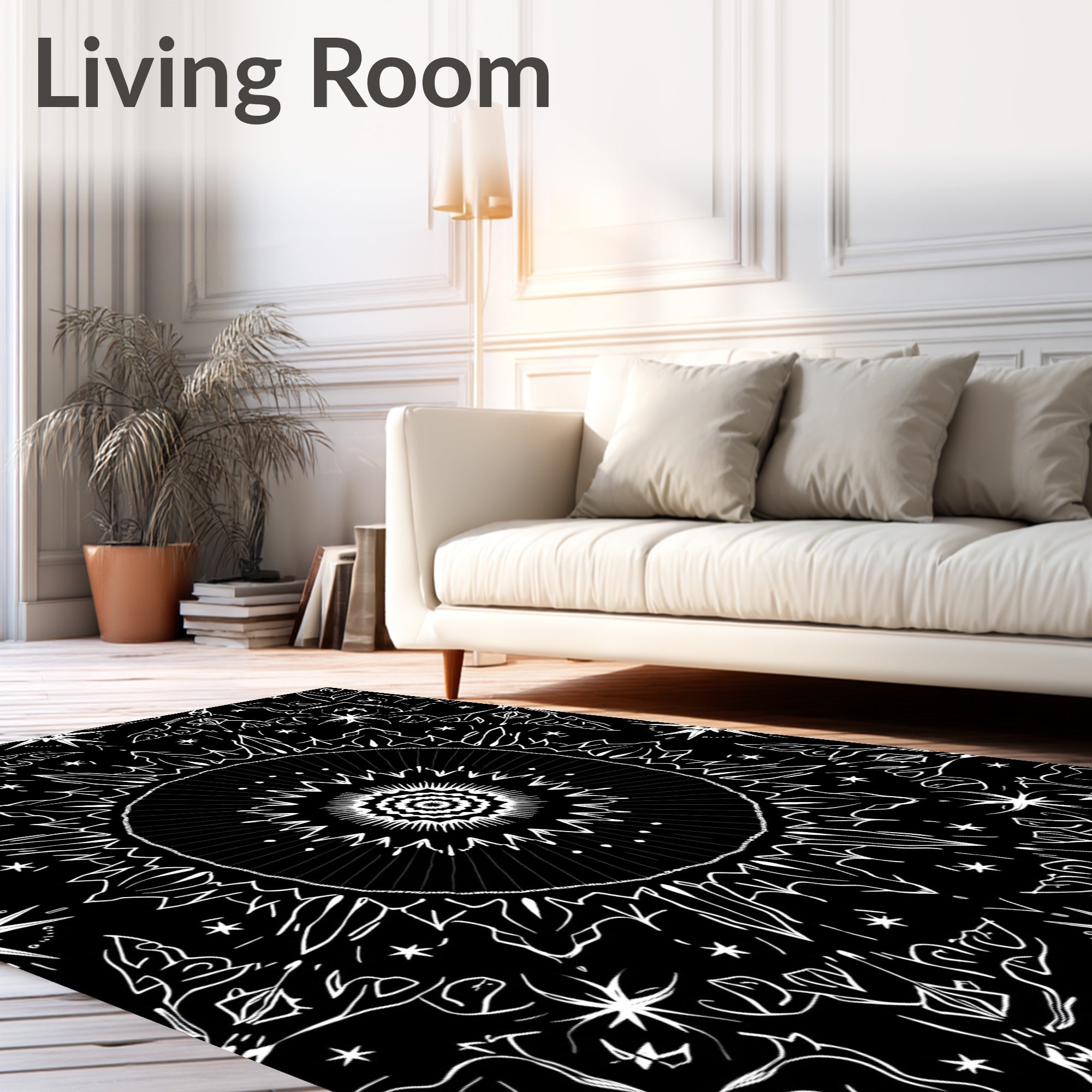 Monochromatic Abstract Starburst Mandala Rug
