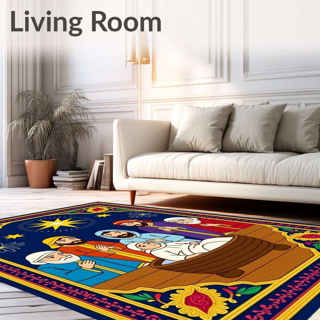 Nativity Scene Blue Festive Star Rug