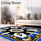 Bold Blue Yellow Floral Medallion Rug