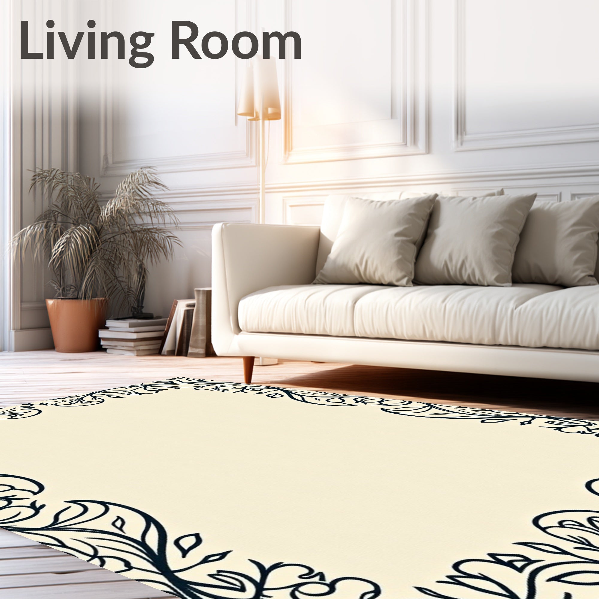 Cream Ivory Ornate Scroll Vine Rug