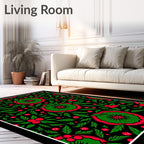 Vibrant Red And Green Floral Burst Rug