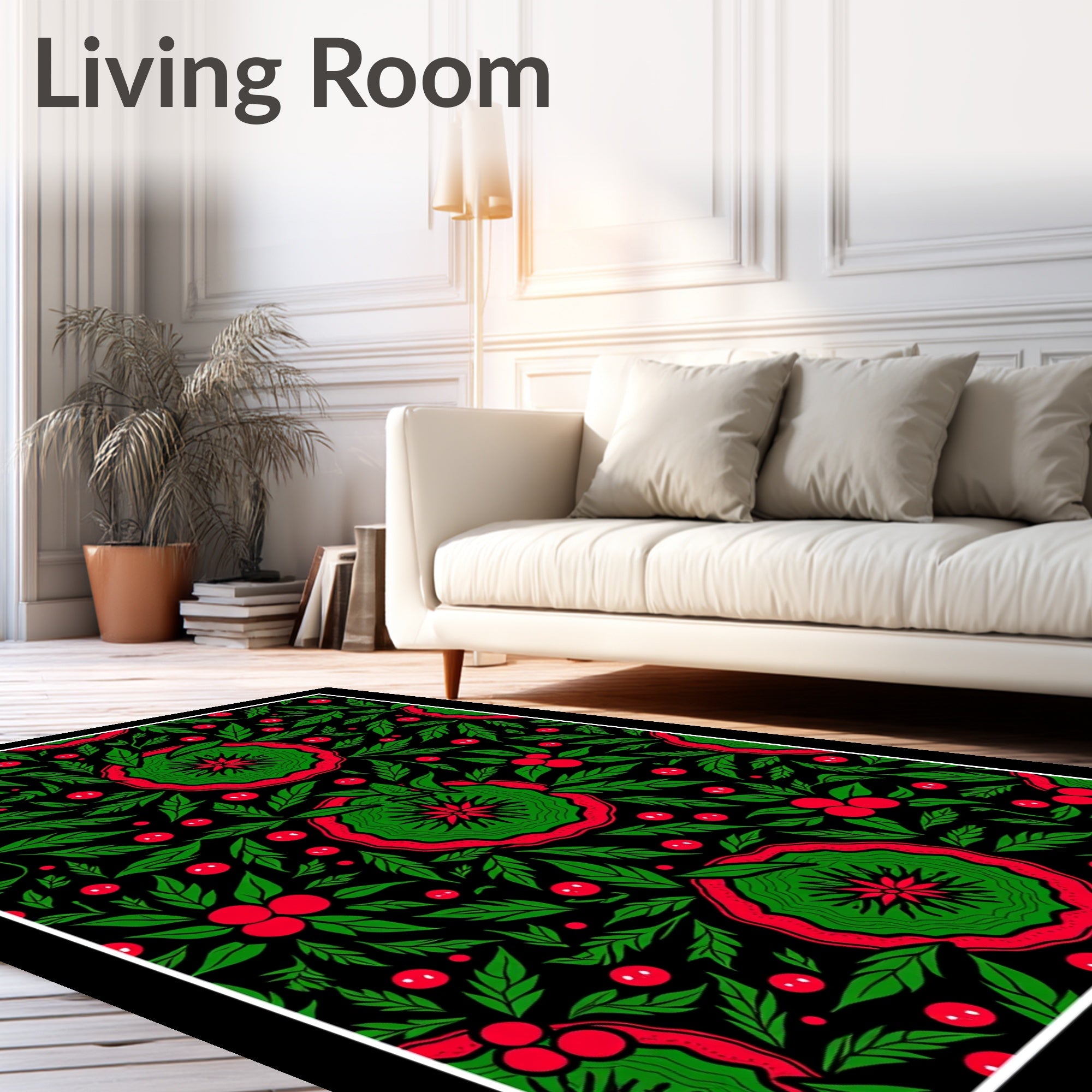 Vibrant Red And Green Floral Burst Rug