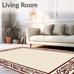 Deep Burgundy Floral Scroll Border Rug