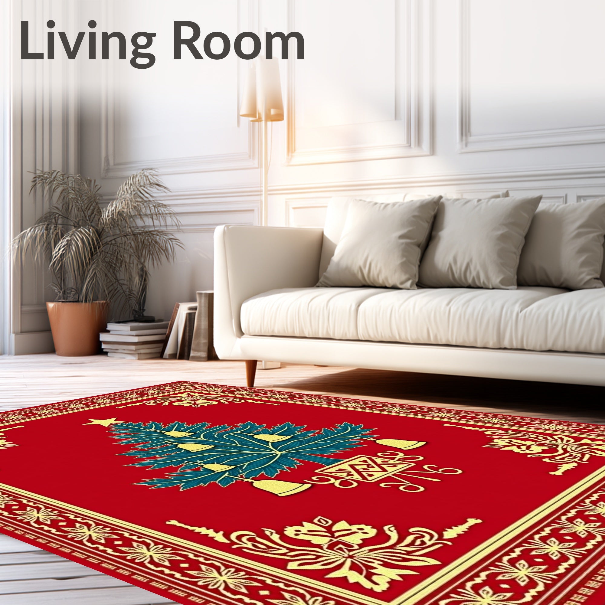 Red Emerald Christmas Tree Bell Border Rug