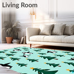 Playful Penguins And Evergreen Trees Rug