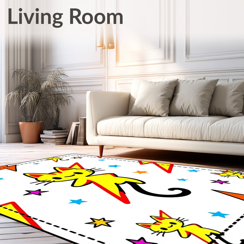 Yellow Kitten Lightning Bolt Starburst Rug
