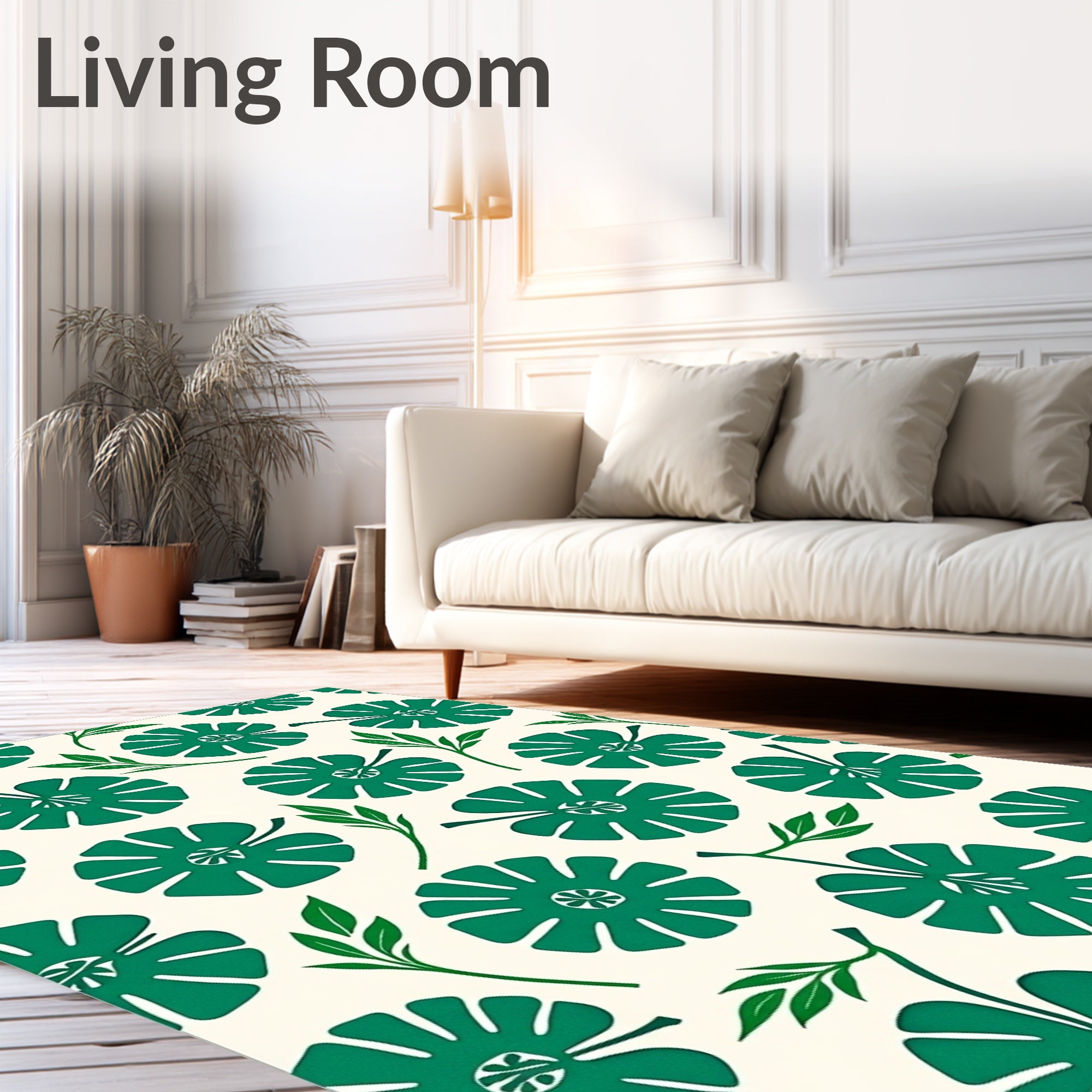 Emerald Green Floral Leaf Cluster Rug