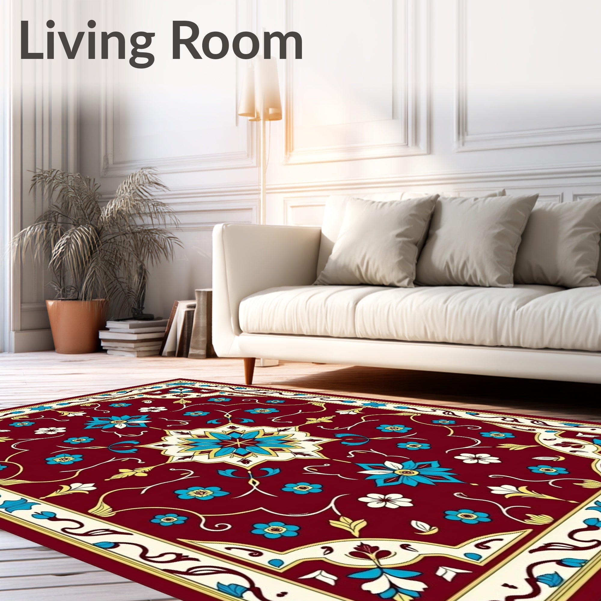 Crimson Floral Medallion Aqua Accents Rug