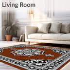 Ornate Brown Floral Medallion Border Rug
