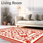 Crimson Red Floral Vine Border Rug